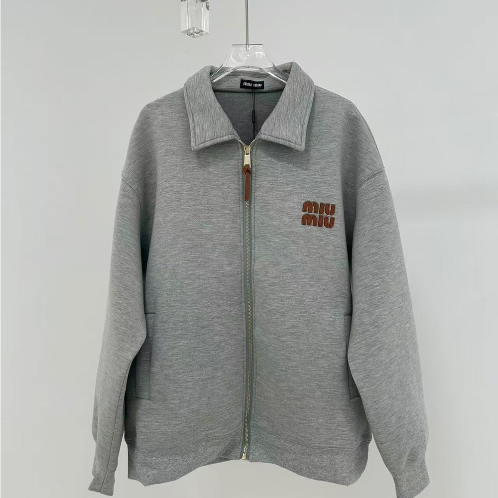 Miu Miu Gray Logo Zip-Up Jacket